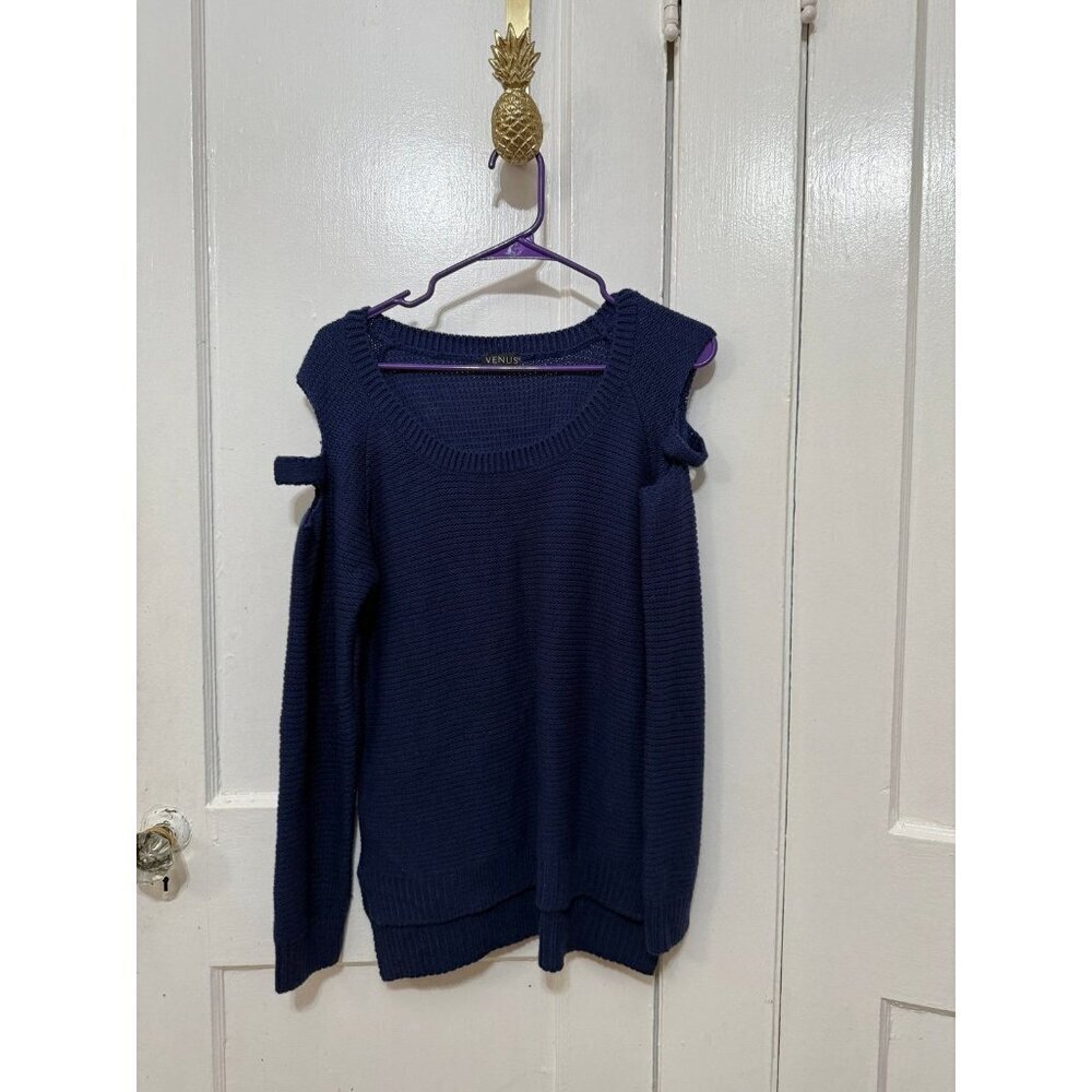 VENUS size large blue open shoulder sweater